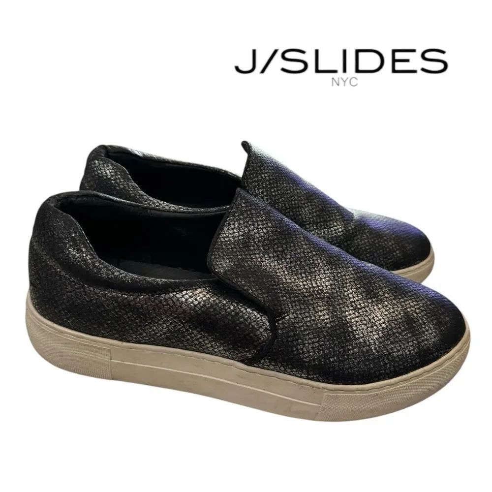 J/Slides Cleo Anthropologie Silver Dk Grey Snake Leather Platform Sneakers 8
